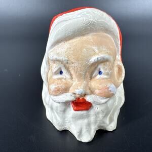 Vintage Miniature Chalk Ware Santa Clause Head Face Mini Vase Planter